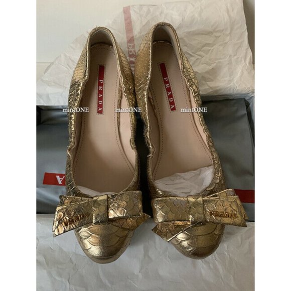 NEW PRADA metallic bow flat size 35.5 - Picture 1 of 5